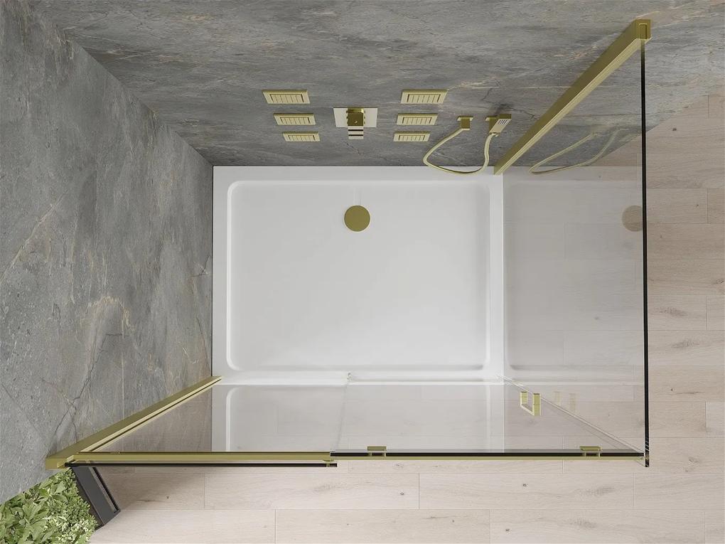 Mexen Omega, sprchovací kút s posuvnými dverami 100 (dvere) x 70 (stena) cm, 8mm číre sklo, zlatý profil + slim sprchová vanička 5cm, 825-100-070-50-00-4010