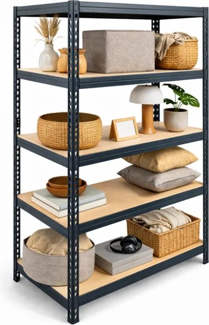 Regál 183x90x30 cm lakovaný 5-policový, nosnosť 100 kg, RIVET - čierny