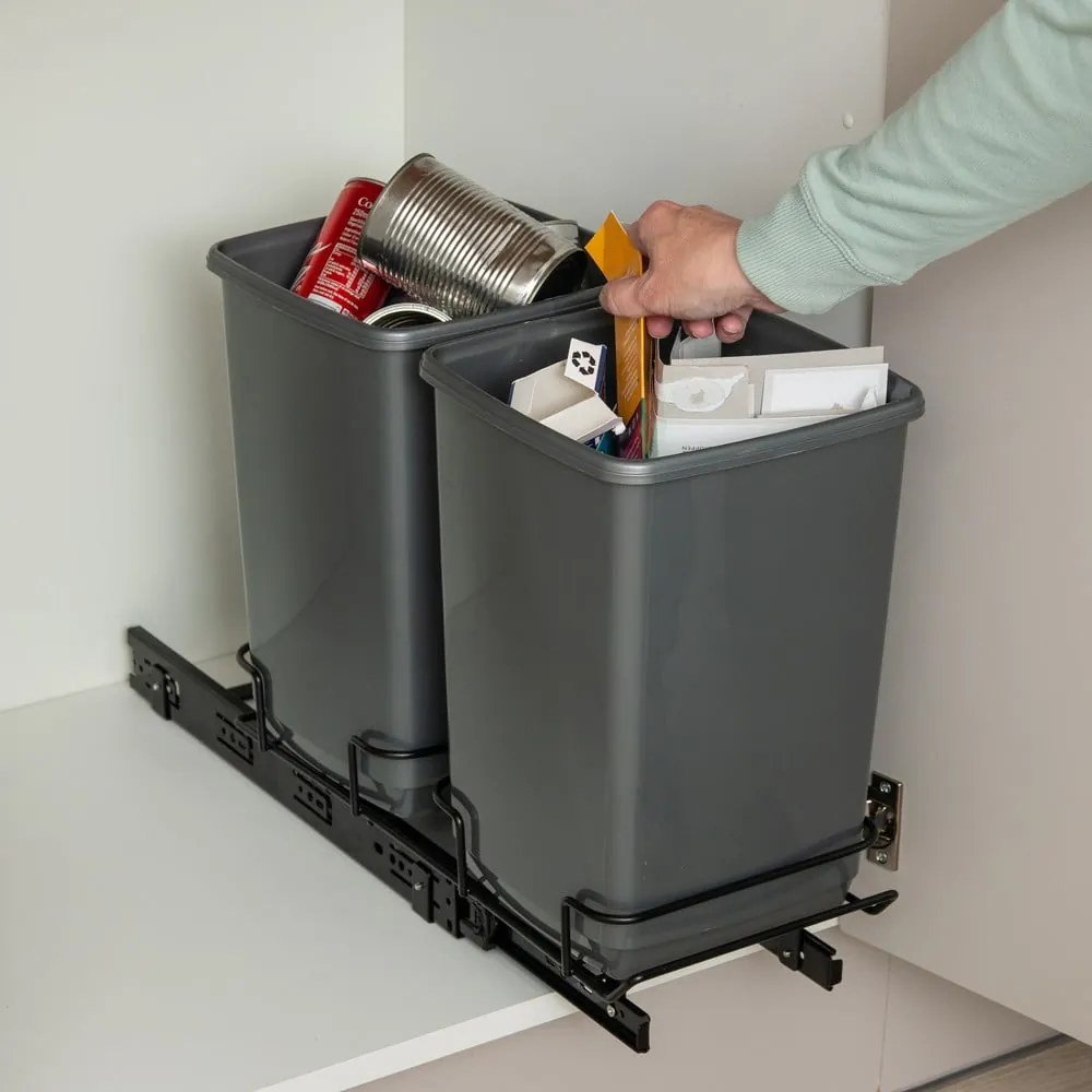 Súprava 2 sivých odpadkových košov Addis In-Cupboard Bin, 10 l
