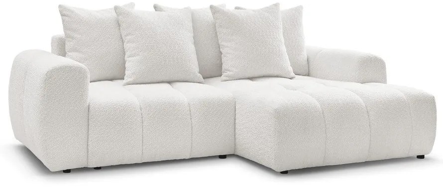 Biela rozkladacia/s úložným priestorom rohová pohovka z textílie buklé (pravý roh/s leňoškou) Roxelane – Bobochic Paris