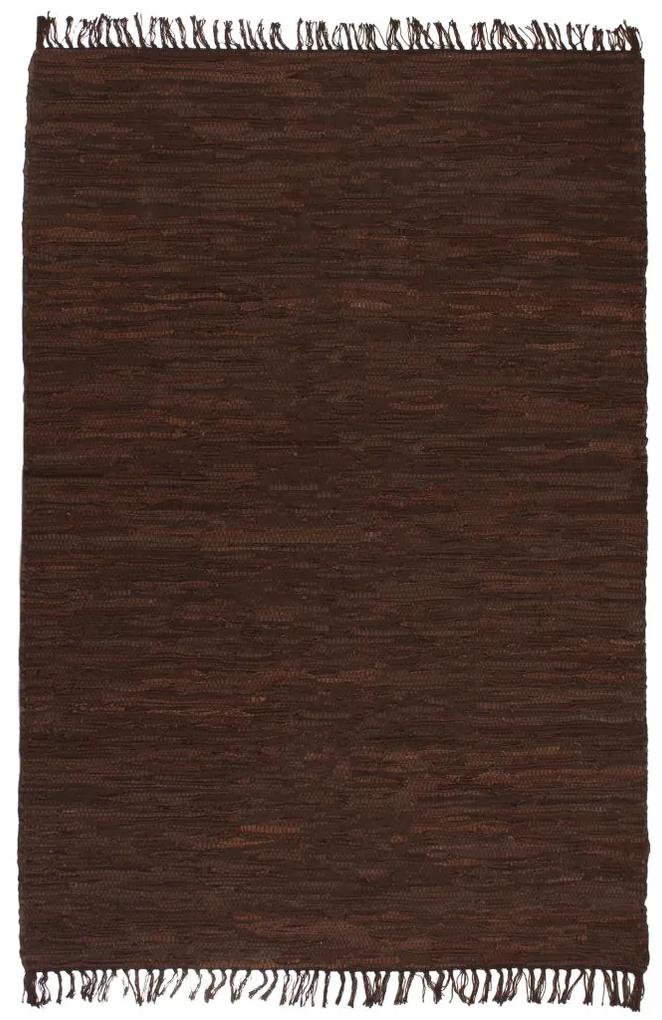 vidaXL Ručne tkaný Chindi koberec, koža, 190x280 cm, hnedý