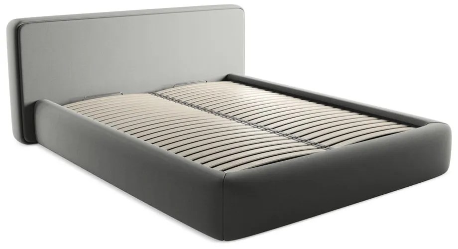 Sivá čalúnená dvojlôžková posteľ s úložným priestorom s roštom 160x200 cm Kiana – Makamii