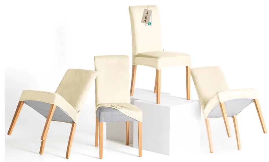 Krémové napínacie poťahy v súprave 4 ks na stoličku 48 cm Sento – Restilo