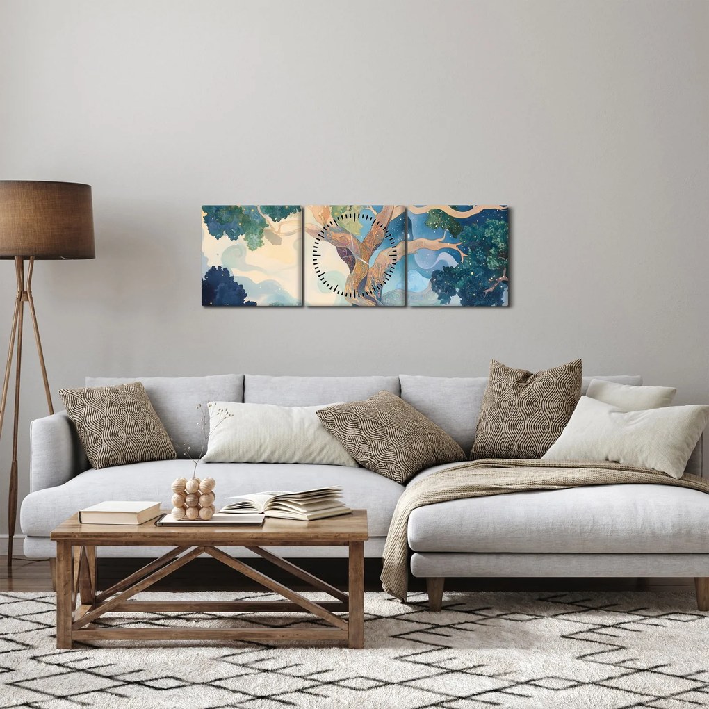 Obraz – Vesmírny strom (s hodinami) (90x30 cm)
