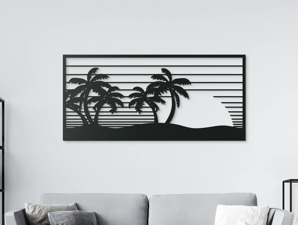 drevko Drevený obraz na stenu Západ Slnka Rozmer obrazu: 30,5 x 65 cm, Farba dekorácie: Čierna