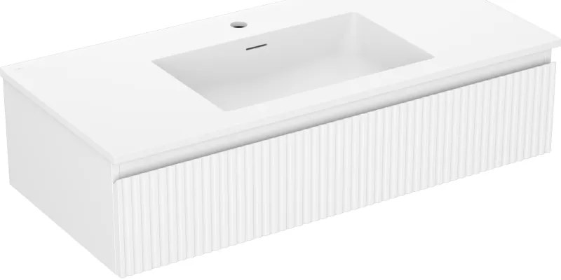 Mexen Rivel, kúpeľňová skrinka 100 cm s umývadlom Otis, 1 zásuvka, drážkovaná, biela matná, 91A20-10023-1-BF01-W18M01