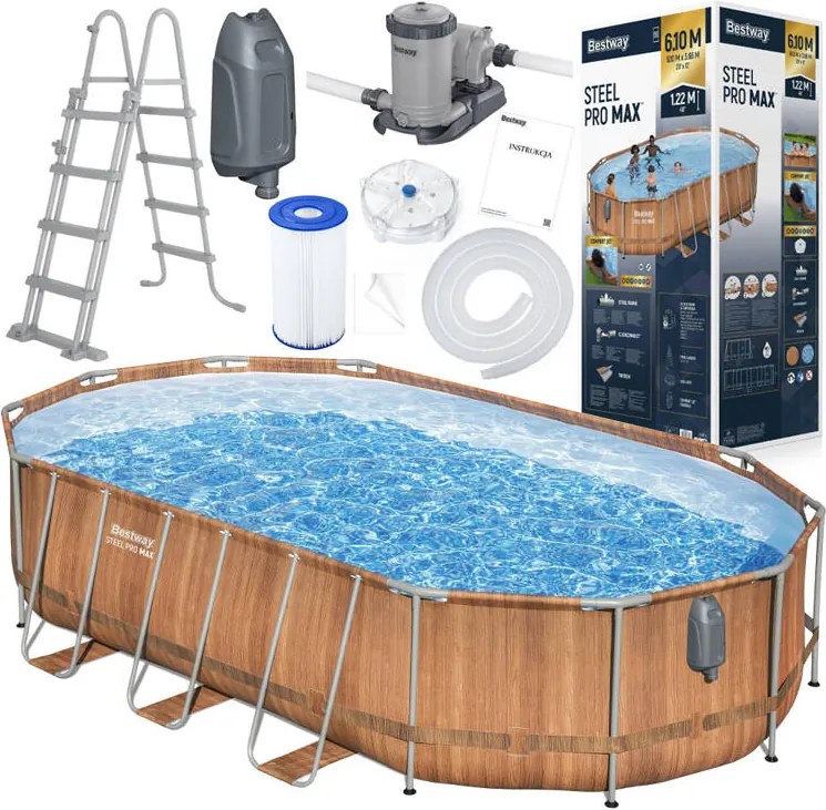 Bazén Bestway s rámom 610x366x122, 10 v 1, rebrík s pumpou + LED 56719