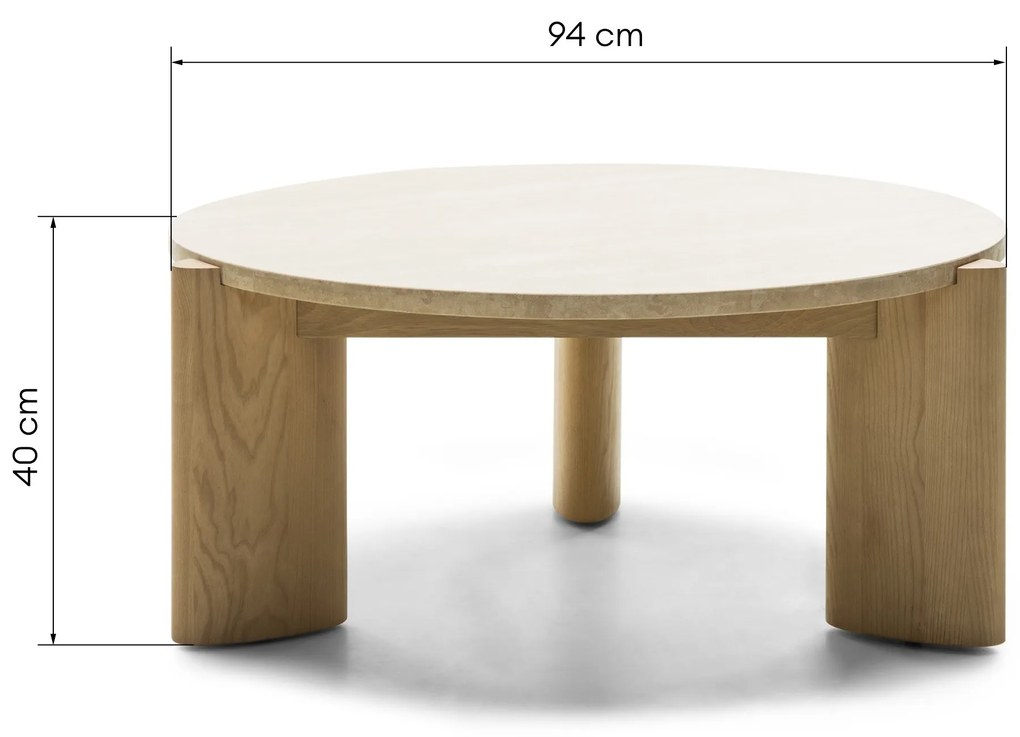 Konferenční stolek Medley 90 cm z masivu travertin/jasan