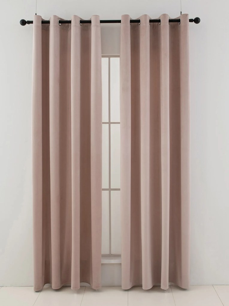 Zamatové zatemňovacie závesy Cesar púdrové - 140 x 160 cm (2ks) - krúžky