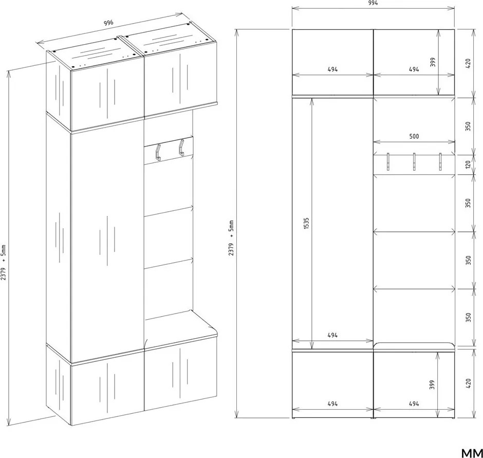 Předsíňová stěna Haga 1Sz1W 100 cm bílá