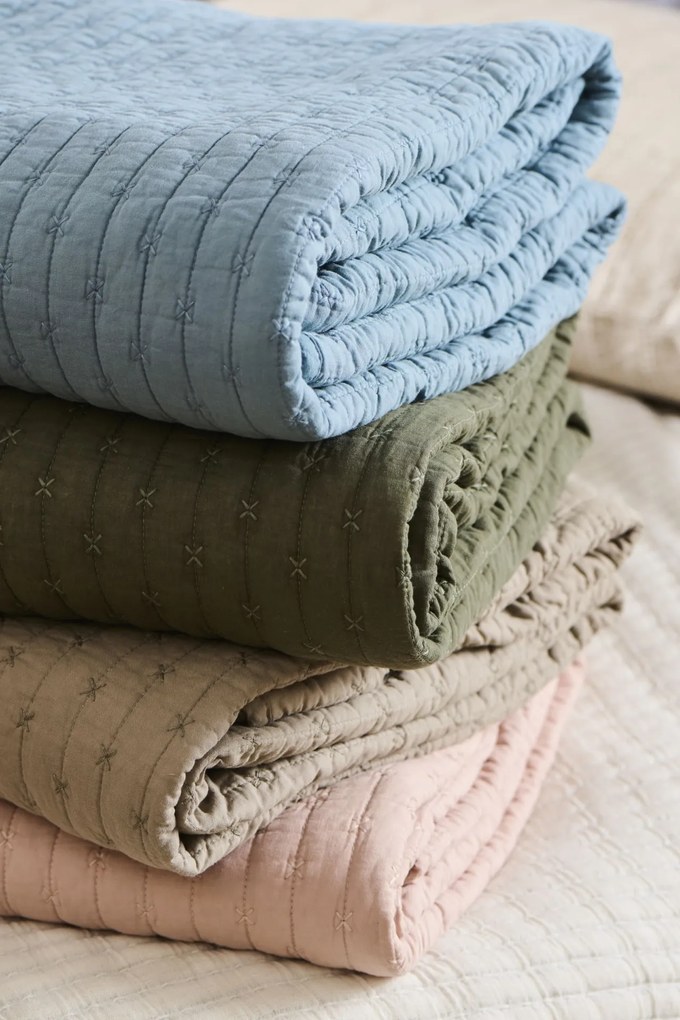 Ib Laursen Prešívaný prehoz Linen Cross Stitches 180 x 130 cm