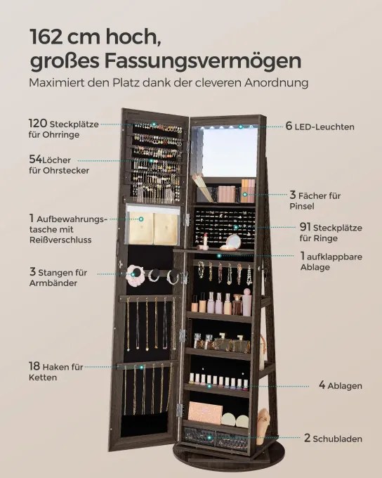 Otočná šperkovnica so zrkadlom JJC007K02