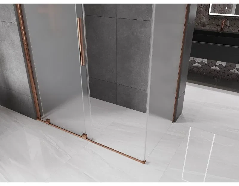 Mexen Velar, sprchový kút s posuvnými dverami 160 x 70 cm, 8mm sklo námraza, ružové zlato, 871-160-070-31-55