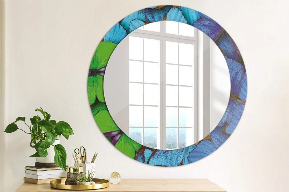 Okrúhle ozdobné zrkadlo Modrý a zelený motýľ fi 70 cm