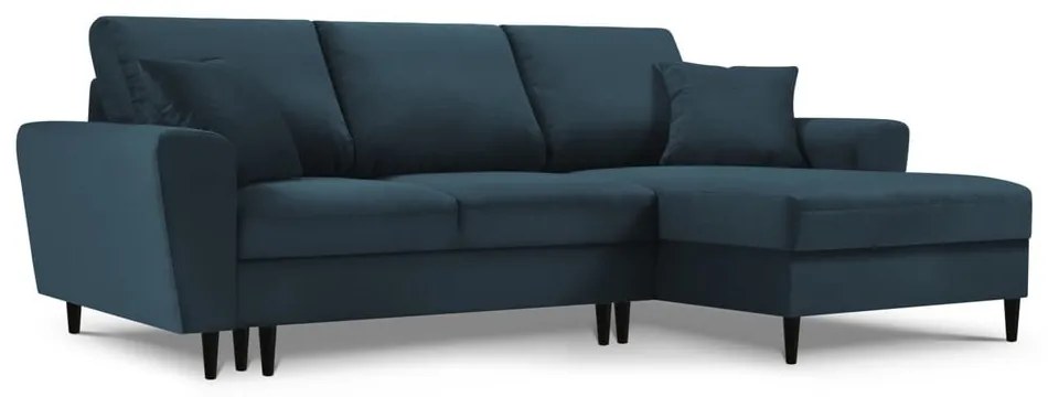 Tmavomodrá menčestrová rozkladacia/s úložným priestorom rohová pohovka (pravý roh/s leňoškou) Kyoto – Cosmopolitan Design