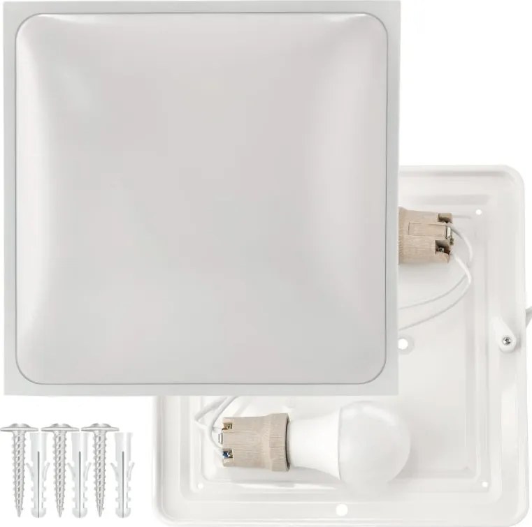 LED stropné svietidlo 2xE27 štvorcové biele + 2xE27 10W neutrálna biela žiarovka