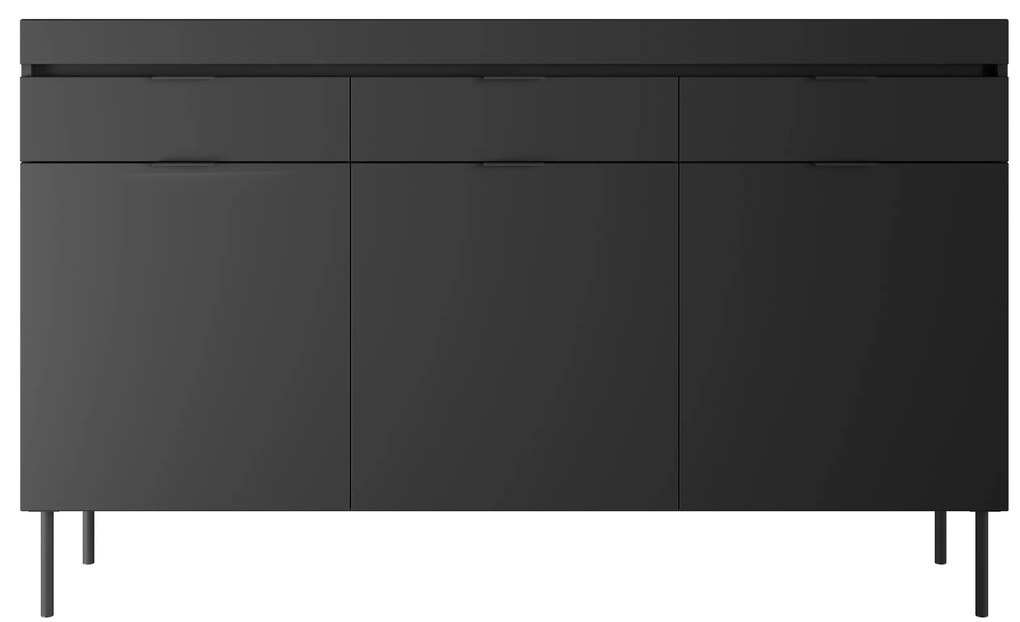 Komoda Sentia 157 cm s 3 zásuvkami - čierna / čierna