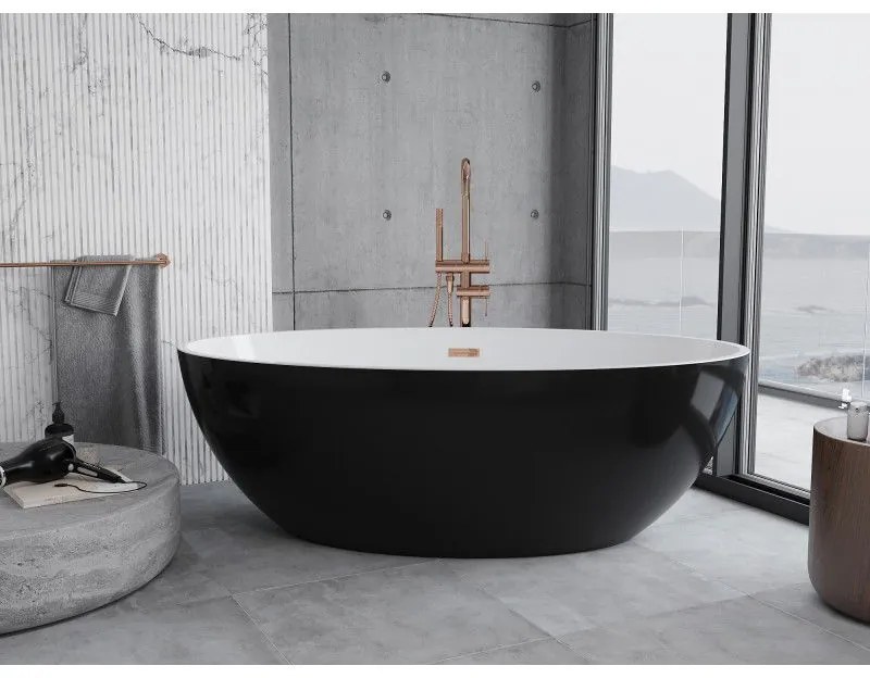 Mexen Nike, voľne stojaca vaňa 175 x 100 cm, biela-čierna, ružové zlato prepad, 54071751075-60