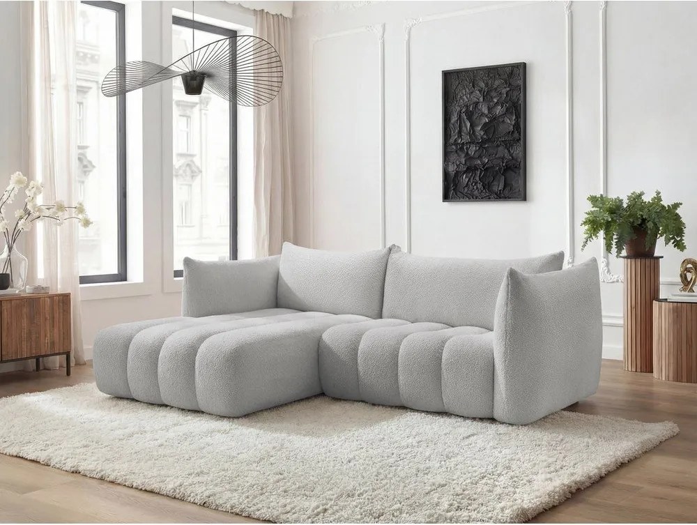 Svetlosivá rohová pohovka z textílie buklé (ľavý roh/s leňoškou) Azra – Bobochic Paris