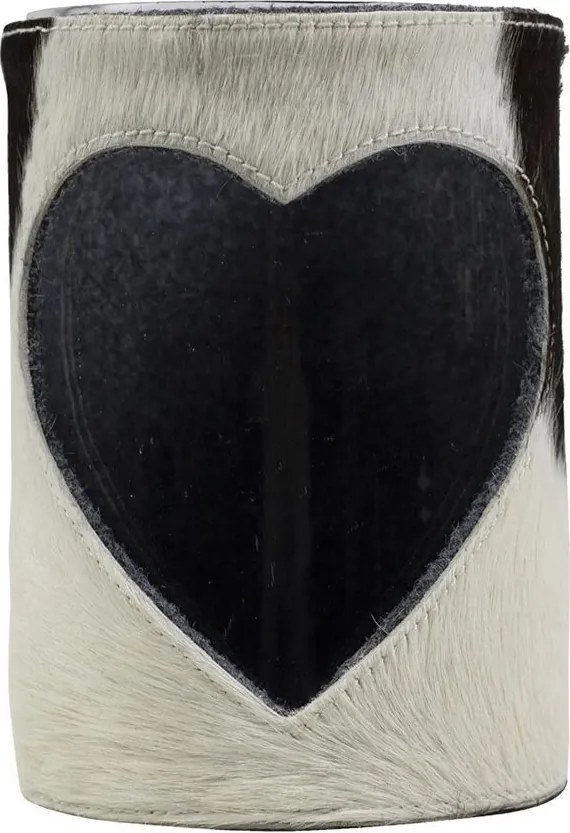 Svietnik Srdce z hovädzej kože bielo čierna L 20cm - 15 * 15 * 20,5 cm