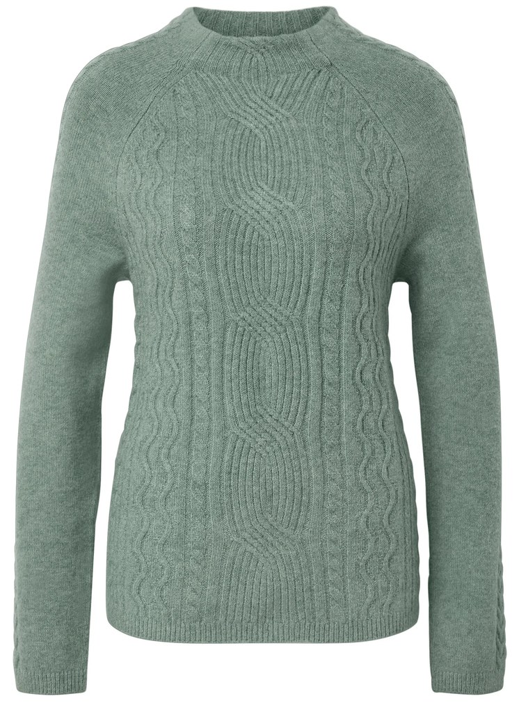 Pulóver z hrubého úpletu s vrkočovým vzorom, šalviový