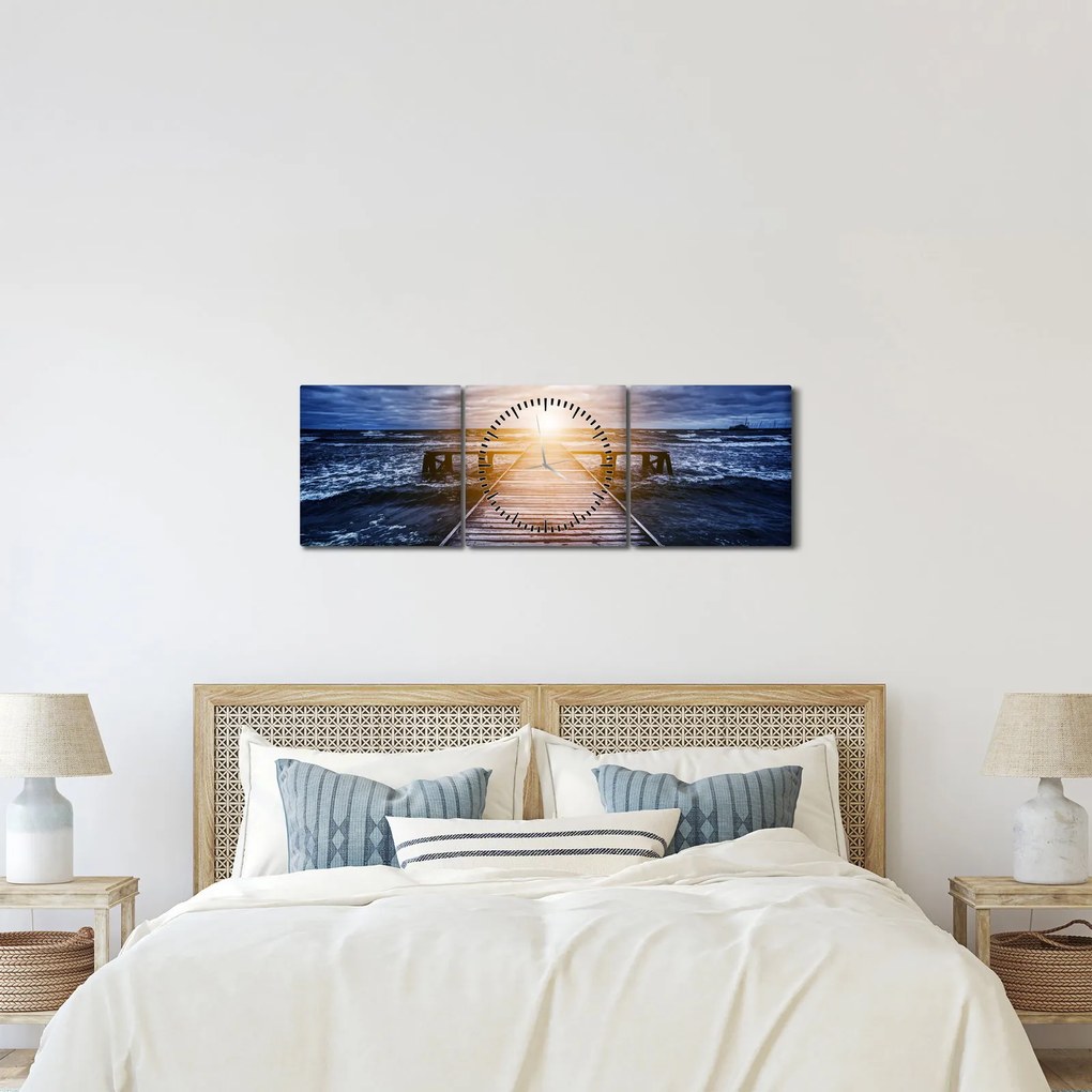 Obraz móla sa slnkom (s hodinami) (90x30 cm)