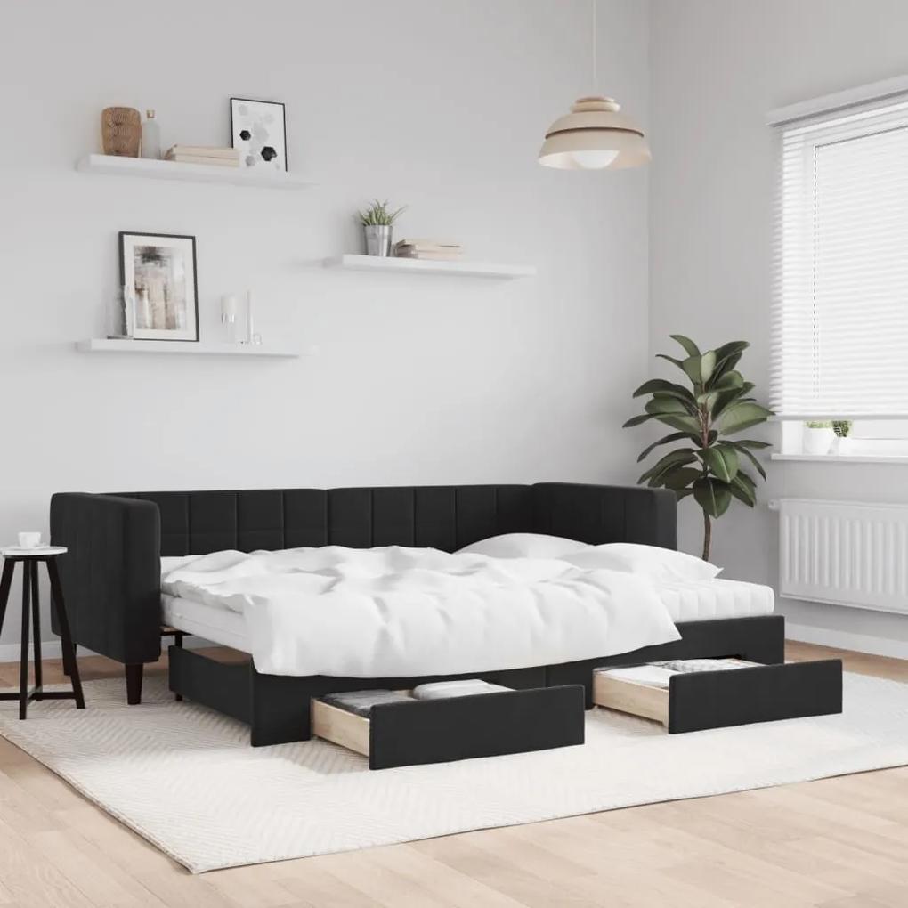 Rozkladacia denná posteľ so zásuvkami čierna 80x200 cm látka 3196760