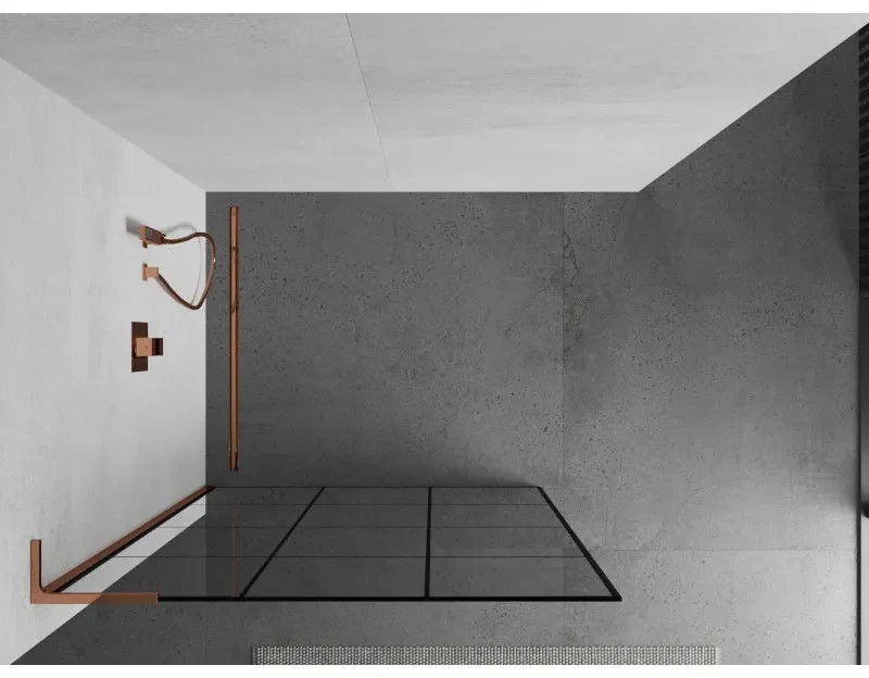 Mexen Kioto L, sprchová zástena Walk-In 120 x 200 cm, 8mm číre sklo čierny vzor, ružové zlato profil, 800-120-103-60-77