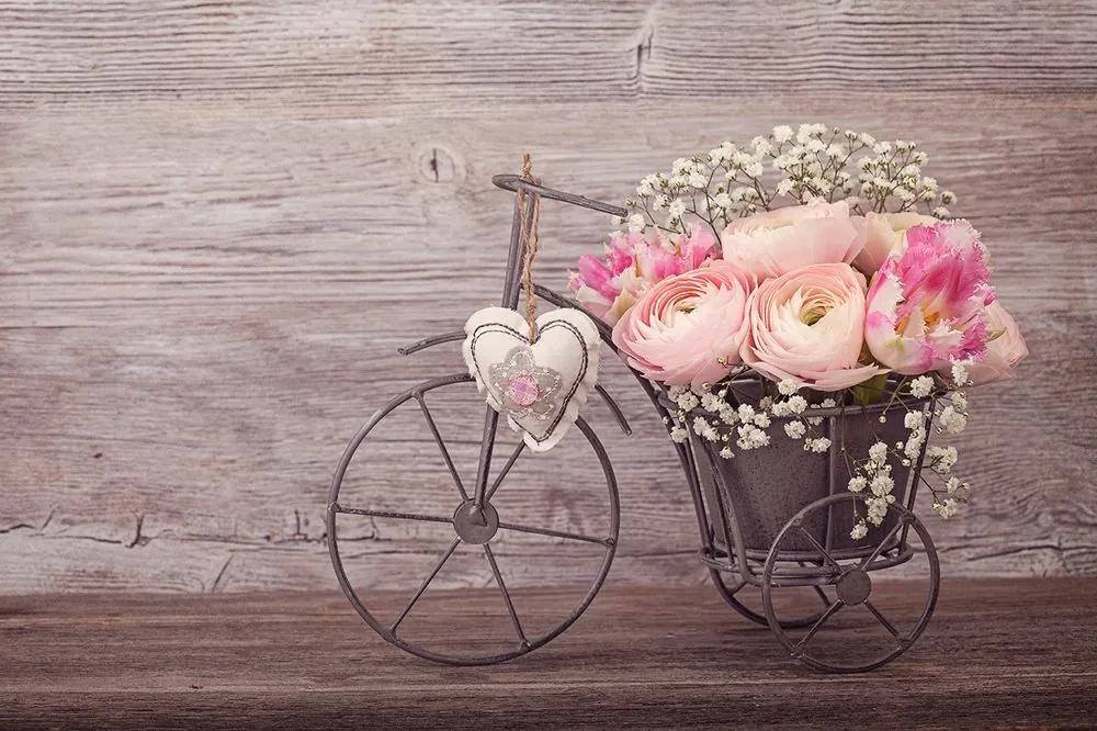 Samolepiaca tapeta bicykel s kvetmi vo vintage štýle