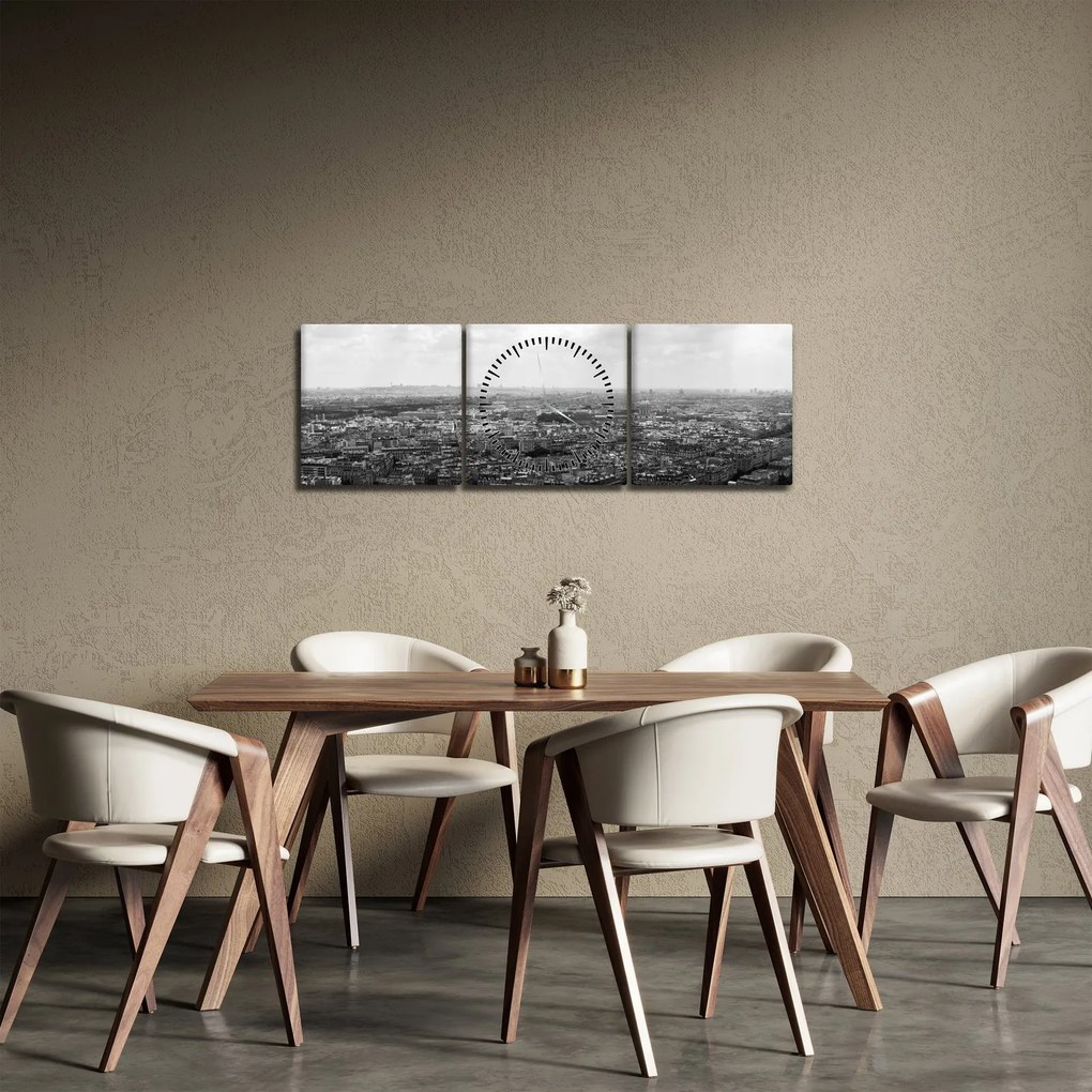Obraz - Strechy domov v Paríži (s hodinami) (90x30 cm)