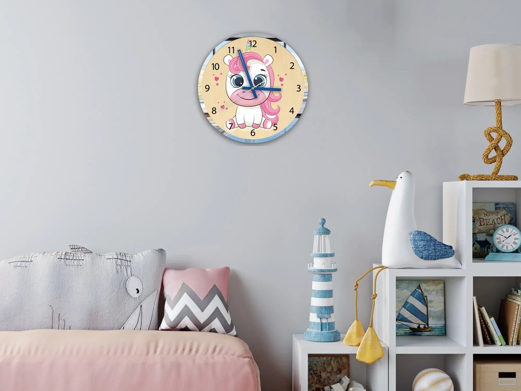 Dětské nástěnné hodiny Mirro Jednorožec 30 cm vícebarevné