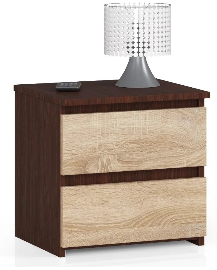 Nočný stolík Cleania CL2 (wenge + dub sonoma). Akcia -22%. Vlastná spoľahlivá doprava až k Vám domov. 1069378