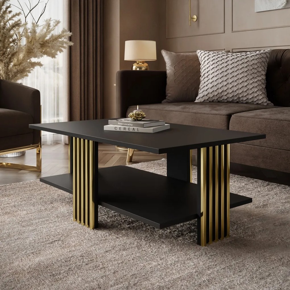 KONFERENČNÝ STOLÍK CHARLES ČIERNY MATNÝ + ZLATÝ