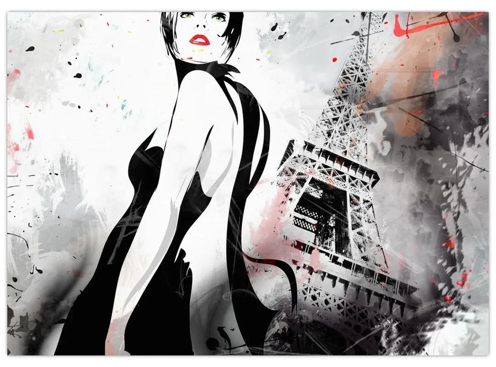 Sklenený obraz - Lady a Eiffelova veža (70x50 cm)