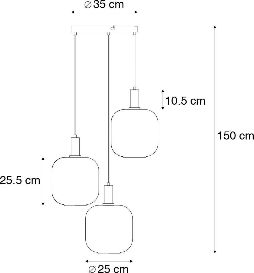 Závesná lampa čierna so zlatým a dymovým sklom vrátane 3 PUCC - Zuzanna