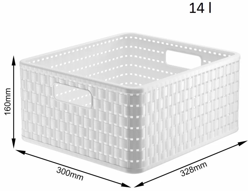 Rotho Plastový košík COUNTRY, rovný, biely - 14 l, 30 x 33 x 16