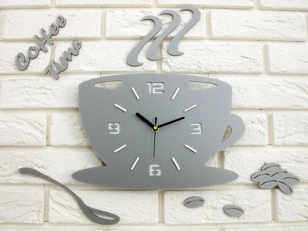 Moderné nástenné hodiny COFFE TIME 3D STONE GRAY  HMCNH045-stonegray