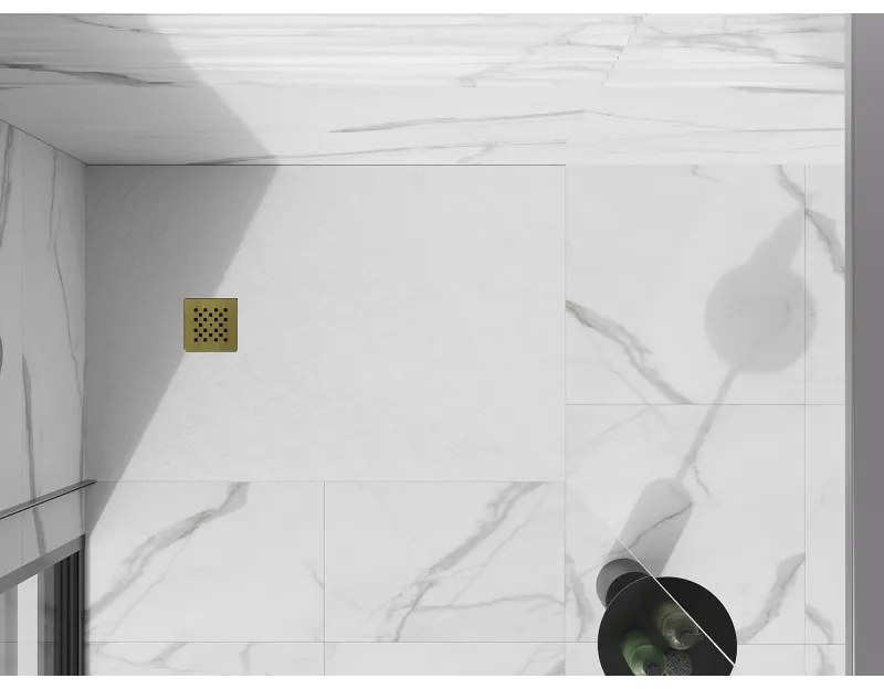Mexen Stone+, obdĺžniková vanička z minerálneho kompozitu 120 x 90 cm, biela, zlatá lesklá krytka, 44109012-G