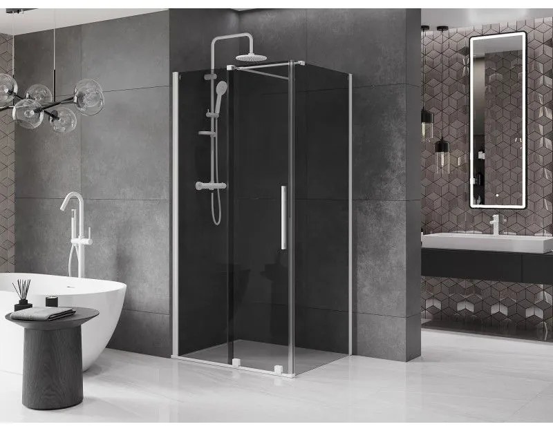 Mexen Velar, sprchový kút s posuvnými dverami 130 x 90 cm, 8mm šedé sklo, biela matná, 871-130-090-41-20