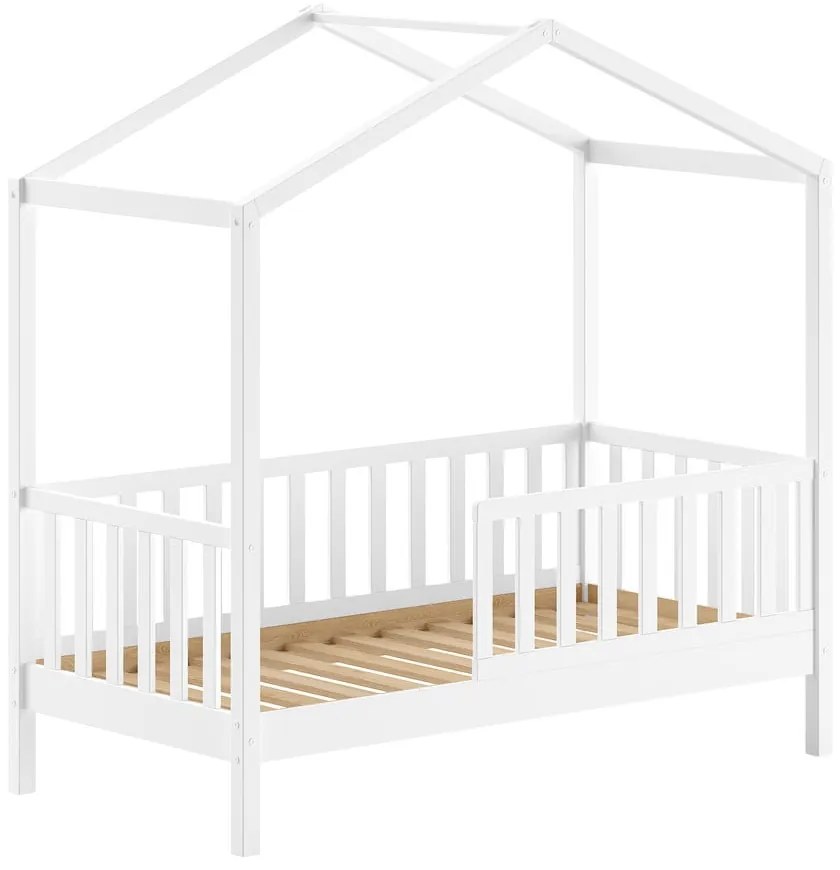 Biela domčeková detská posteľ z borovicového dreva s roštom 70x140 cm DALLAS – Vipack