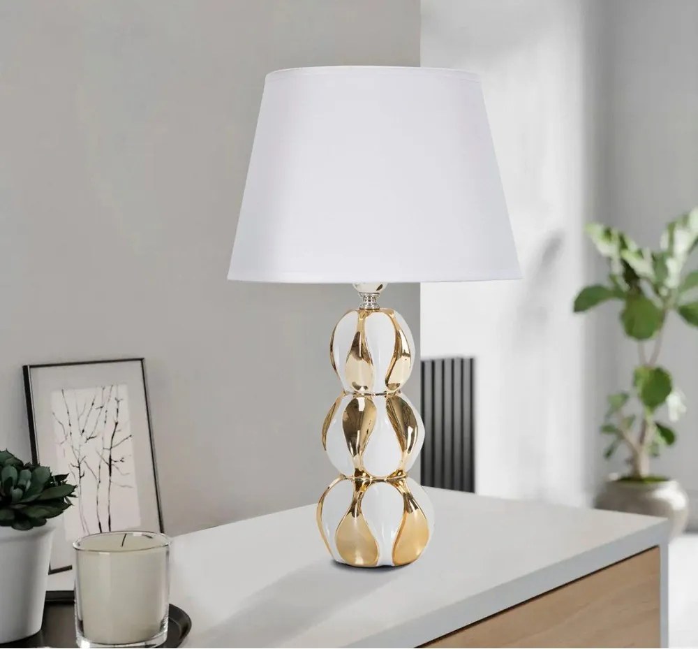 Biela/v zlatej farbe keramická stolová lampa s textilným tienidlom (výška 46 cm) Glam Balls – Mauro Ferretti