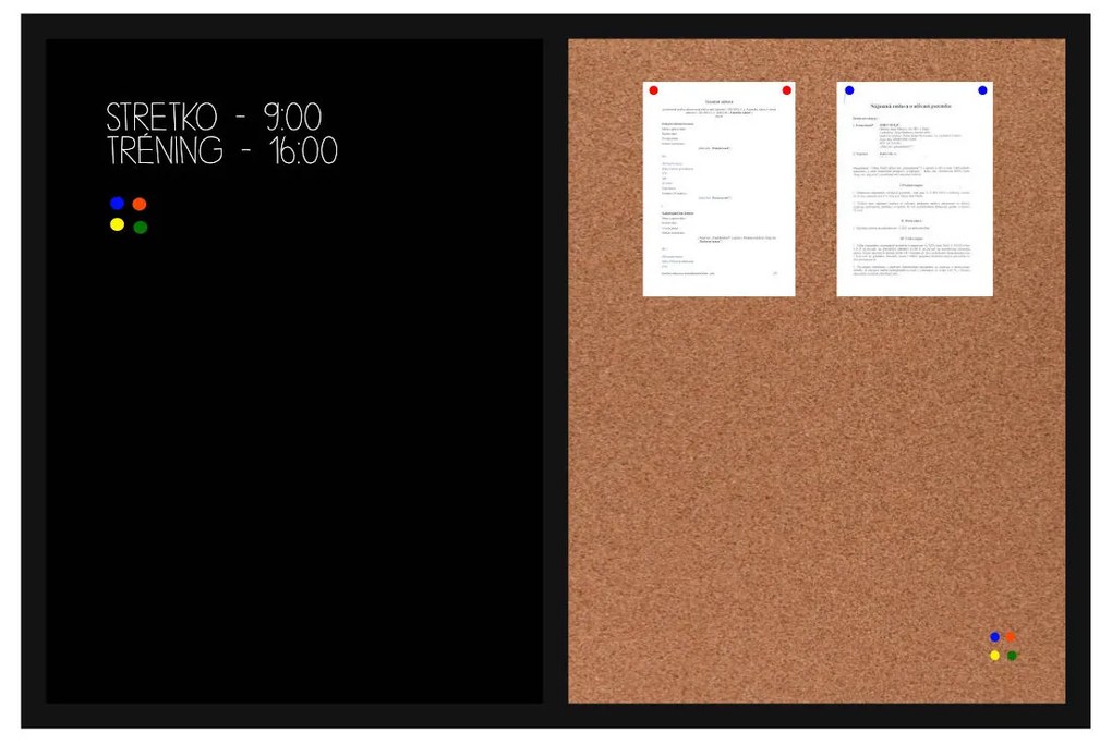 Toptabule.sk  Kombinovaná tabuľa čierna v drevenom ráme + 6 farieb rámu 90x60 cm