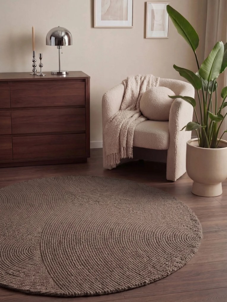 Hanse Home 200x200 (priemer) kruh cm Kusový koberec Calmio 106219 Taupe kruh, hnedá, obývacia izba