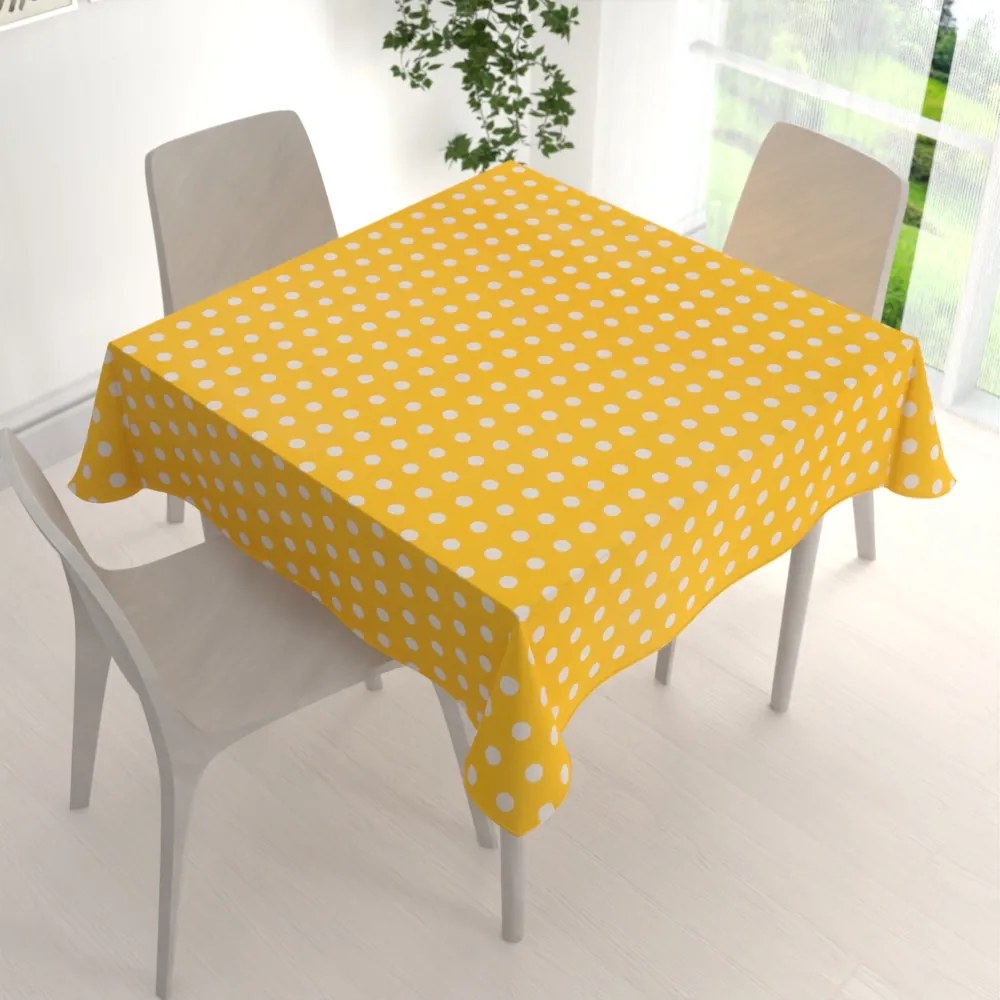 Biante Bavlnený štvorcový obrus Sandra SA-598 Biele bodky na žltom 110x110 cm
