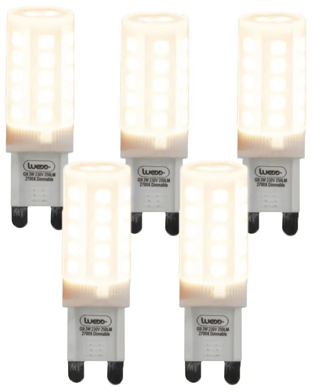 Sada 5 G9 stmievateľných LED žiaroviek 3W 280lm 2700K