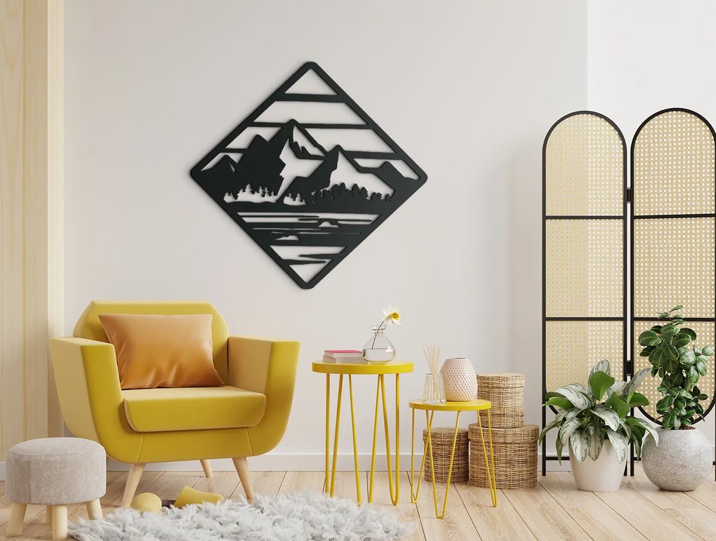 drevko Vyrezávaný moderný obraz Hory Rozmer obrazu: 33,5 x 32,5 cm, Farba dekorácie: Čierna