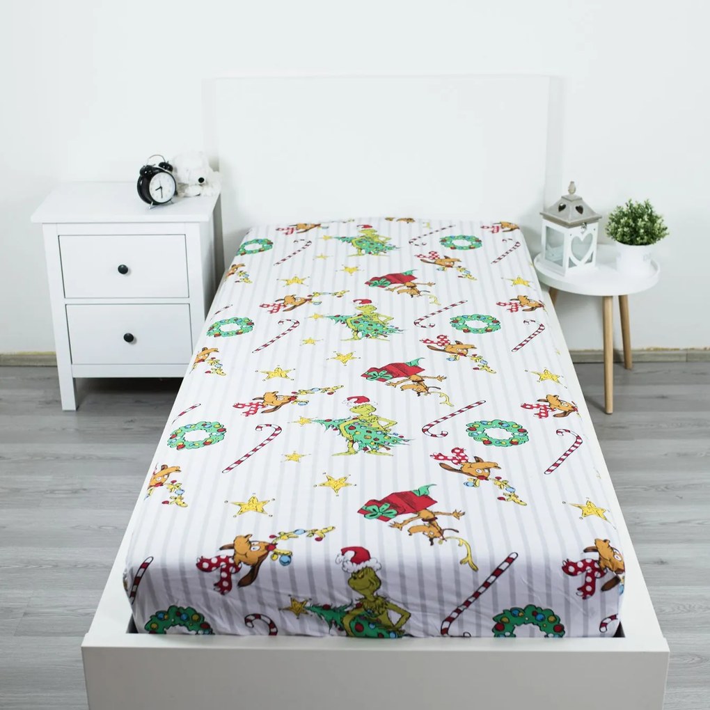 Jerry Fabrics Bavlnené napínacie prestieradlo 90x200 + 25 cm - Grinch "Grinchmas"