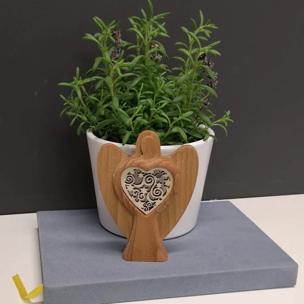 AMADEA Drevený anjel s vkladom - ornament, masívne drevo, výška 10 cm