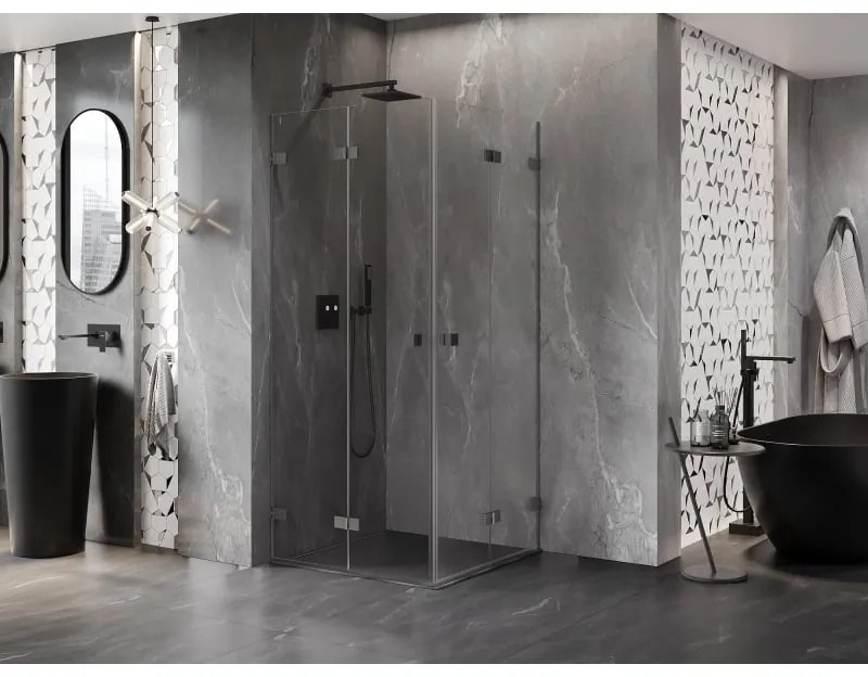 Mexen Lunar-F Duo, sklápací sprchový kút 90 x 90 cm, 8mm číre sklo, profil grafit brúsený, 836-090L-090P-66-00