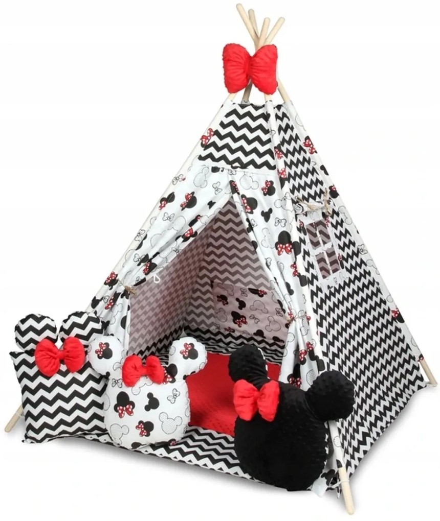Baby Nellys Stan pro děti týpí s velkou výbavou, ZigZag, biela, čierna, červená